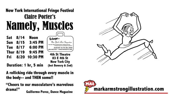 postcard mailer for performance artist Claire Porter Namely Muscles New York International Fringe Festival