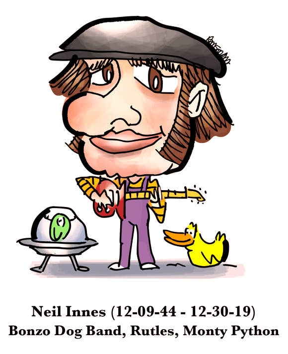 caricature Neil Innes British songwriter music Bonzo Dog Band Rutles Monty Python Urban Spaceman