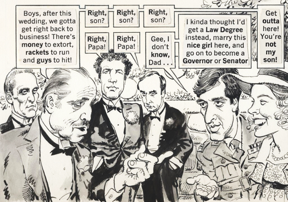 Mad Magazine movie satire caricatures by Mort Drucker parody The Godfather Marlon Brando Robert Duvall James Caan Al Pacino