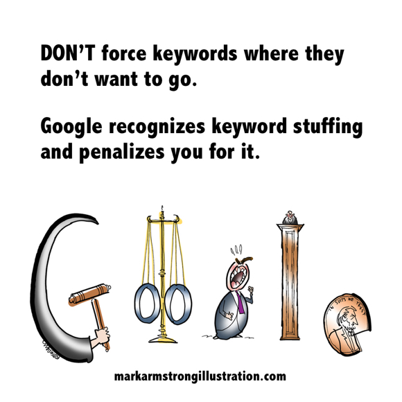 Google recognizes keyword stuffing and penalizes you for it Google doodle with law court motif