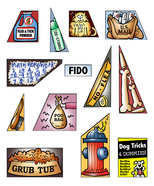 individual pieces to tricky dog wooden jigsaw puzzle by Fool's Gold Puzzles