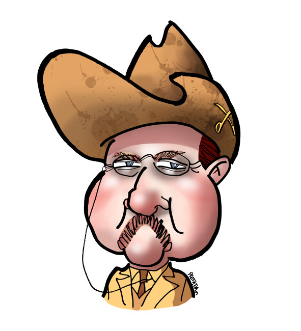 Caricature of U.S. president Teddy Roosevelt drawn by illustrator Mark Armstrong