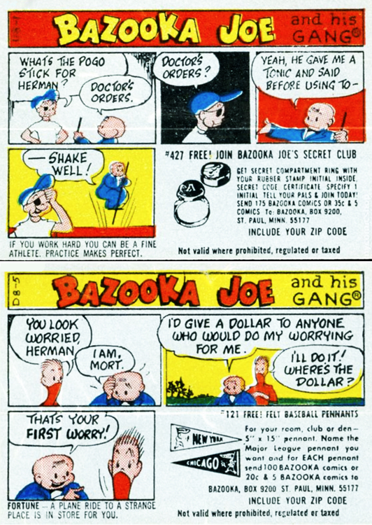 Two Bazooka Joe comic strips that came with Bazooka Joe Bubble Gum