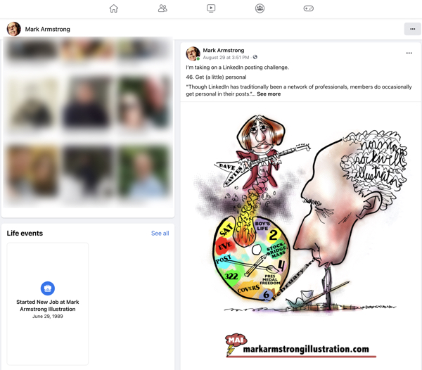 Caricature of Norman Rockwell posted by illustrator Mark Armstrong on his Facebook Page on August 29, 2023.