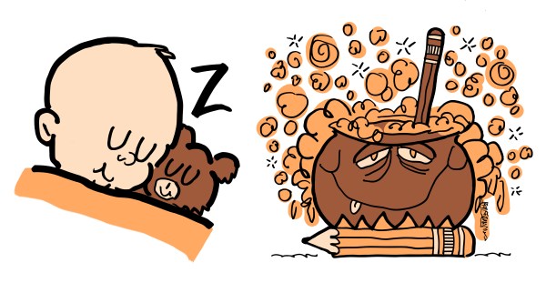 Snooze Buddy logo and Bubbling Cauldron logo with same colors compare