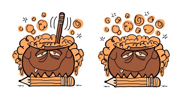 Bubbling Cauldron logo, with and without stir pencil compare