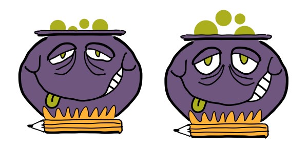 Bubbling Cauldron logo redesign, larger white area for eyes and teeth compare